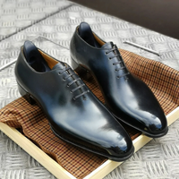 Handmade Men's Black Leather New Derby Style Lace Up Dress Shoes - Thumbnail 1
