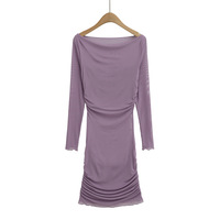 One shoulder long sleeve mesh dress women's mesh sexy hip skirt - Thumbnail 3