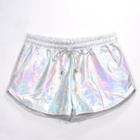 New laser solid color versatile elastic lace-up shorts and leather pants - Thumbnail 1