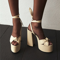 Ankle strap Roman shoes with thick heels plus size women's sandals 4 colors - Thumbnail 1