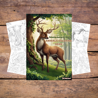 Coloring book - 110 animals full page coloring book, printable , grayscale coloring book for adult kids, cute life animals