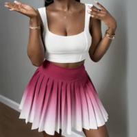 High Waist Women's Gradient Color Pleated Skirt - Thumbnail 8