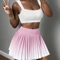 High Waist Women's Gradient Color Pleated Skirt - Thumbnail 10