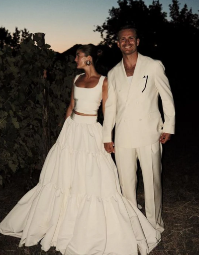 Fashion White Two Piece Long Prom Dress Wedding Dress