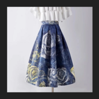 Artistic Blue Painting Vintage High Waist A-Line Ball Gown Skirt - Thumbnail 5