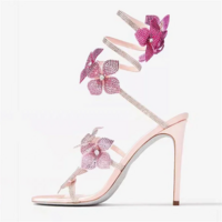 Elegant Rhinestone Crystal Flower High Heels Fashion Sandals - Thumbnail 2