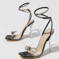 Elegant Transparent Butterfly-Knot Ankle Strap Sandals - Thumbnail 4