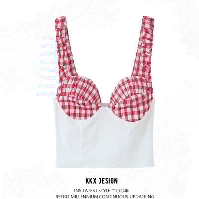 Fashionable small check corset top