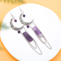 Witchy Crescent Moon Crystal Stone Earrings - Thumbnail 1