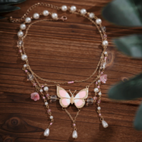 Elegant Imitation Pearl Butterfly Pendant Necklace  - Thumbnail 5
