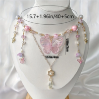 Multilayer Butterfly & Heart Pendant Tassel Chain Necklace - Thumbnail 2