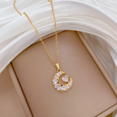  heart and moon zircon pendant necklace