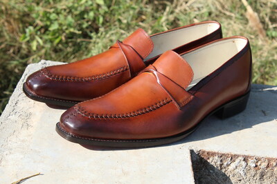 Crafted Leather Handmade Men Classic Brown Leather Loafers Dress Shoes 