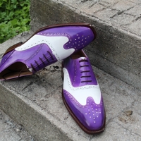 Crafted Leather Classic Handmade Purple White Wingtip Oxford Dress Shoes - Thumbnail 1