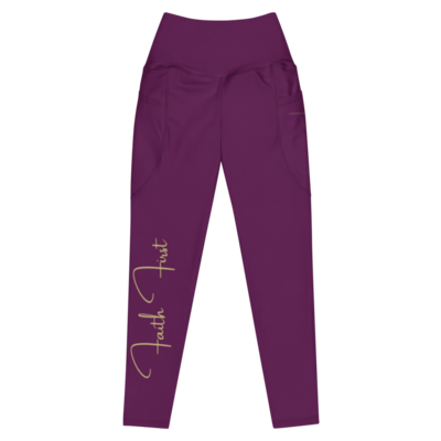 Faith first high-waisted pocket leggings  plum gold edition | chayilpreneur activewear