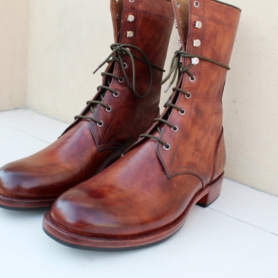 Crafted leather handmade brown leather military style jodhpur boot