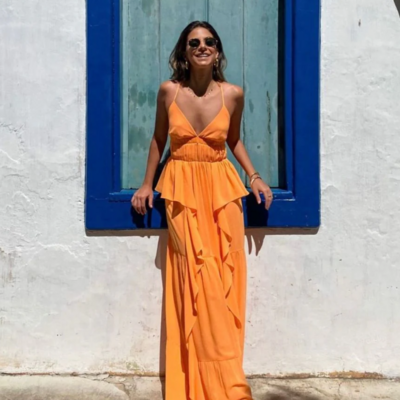 Straps a-line orange chiffon prom dress,wedding guest dress - Thumbnail 1