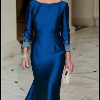 Elegant sheath royal blue satin  mother of the bride/ groom dresses formal evening dress - Thumbnail 1