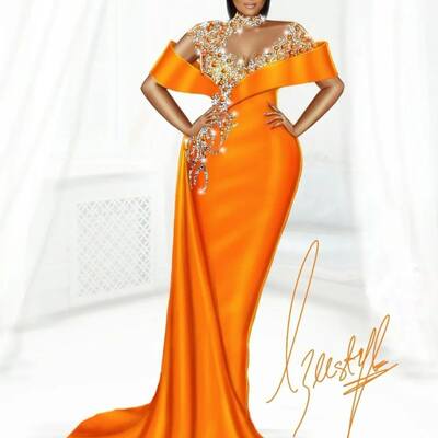 High neck mermaid sequins lace prom dresses african girls evening gowns formal party gowns - Thumbnail 1