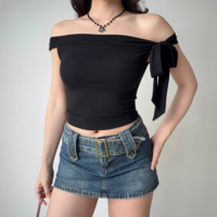 Sexy Slim Fit T-shirt with Straps and Neckline - Thumbnail 1