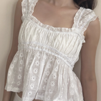 Strapless hollow neck lace flower cropped top - Thumbnail 4