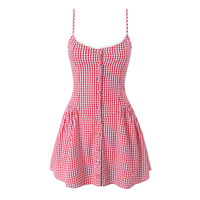 Lace Check Single Breasted Slip Dress - Thumbnail 5