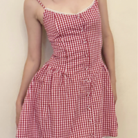 Lace Check Single Breasted Slip Dress - Thumbnail 2