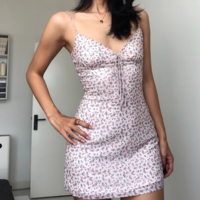 Retro Slim Floral Backless Mesh Suspender Dress - Thumbnail 5
