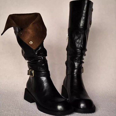Thick-soled fashion boots retro reversible belt buckle knight boots  - Thumbnail 5