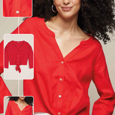Tie-front button down top - Thumbnail 4