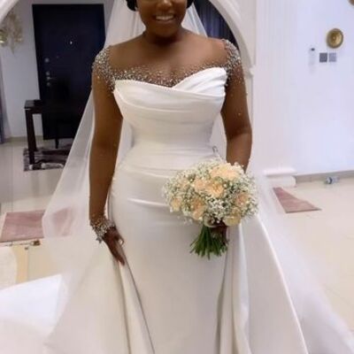 Luxury plus size beading crystals wedding dress, mermaid afrcian girls lace bridal dress bridal gown - Thumbnail 2
