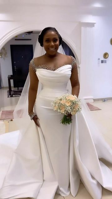 Luxury Plus Size Beading Crystals Wedding Dress, Mermaid Afrcian Girls Lace Bridal Dress Bridal Gown