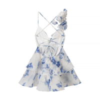 Elegant French Floral Sleeve Mini Dress  - Thumbnail 5