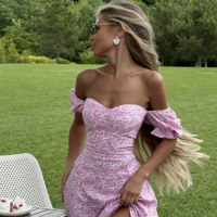 Romantic Boho Style Women's Off Shoulder Floral Maxi Dress  - Thumbnail 1