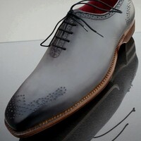 Crafted Leather Men Elegant Classic Gray Patina Leather Oxford Dress Shoes - Thumbnail 2