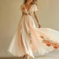 Chic Summer V-Neck Floral Dress for Women - Thumbnail 1