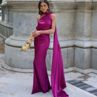 Elegant Halter Backless Long Satin Party Dress for Women - Thumbnail 2