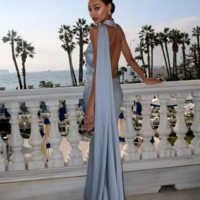 Elegant Halter Backless Long Satin Party Dress for Women - Thumbnail 3