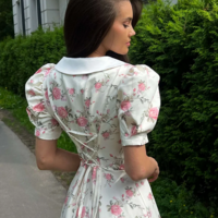  Vintage Chic Floral Print Puff Sleeve Ruffled Mini Dress - Thumbnail 1