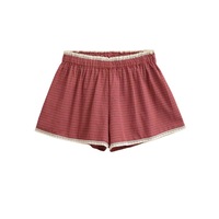 Wear elastic waist lace lace high waist plaid wide leg shorts - Thumbnail 2