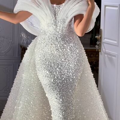 Luxury wedding dress, mermaid sequins lace bridal dress bridal gown - Thumbnail 1