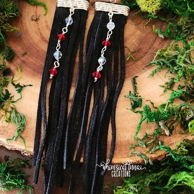 Black leather earrings