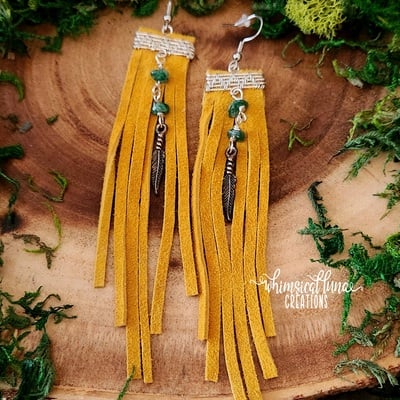 Yellow deer tan earrings - Thumbnail 1