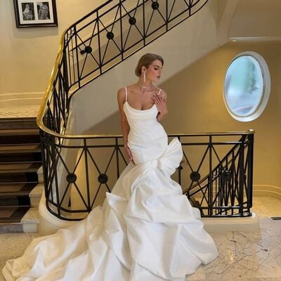 Elegant wedding dress, mermaid satin tiered bridal dress bridal gown - Thumbnail 1