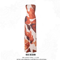 Fashion personality abstract print off-the-shoulder tube top tight A-line maxi dress