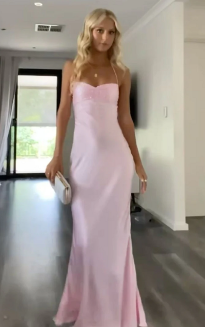 Simple A Line Floor Length Pink Evening Party Dresses
