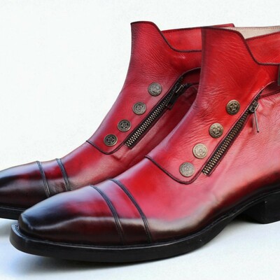 Crafted leather classic red leather buckle jodhpur boot with zipper and button