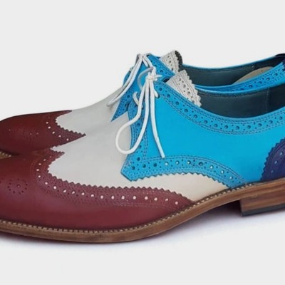 Crafted leather classic multi color leather wingtip oxford dress shoes