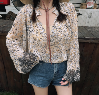 metallic thread print shirt