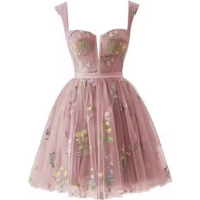 Floral Embroidery A-Line Cocktail Dress - Thumbnail 5
